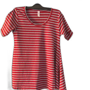 LuLaRoe Red Short Sleeve T-Shirt with Scoop Neck and Striped Design Size XS